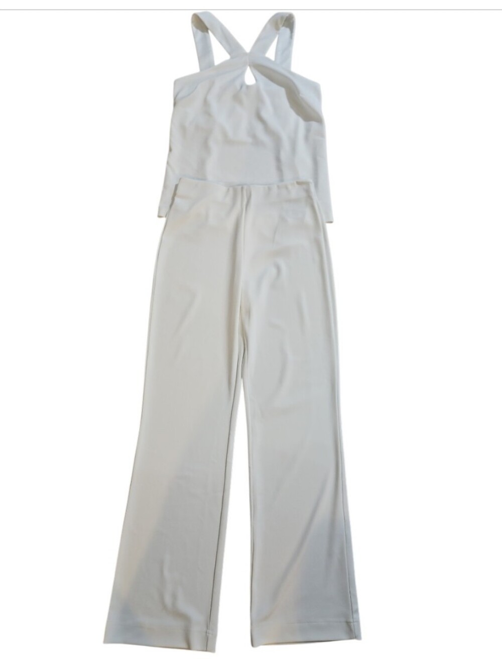 Boston Proper Beyond Travel Set Keyhole Halter Top Wide Leg Pants Ivory White XS - Picture 8 of 16